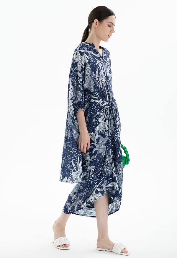 Choice All Over Printed Wrap Tie Skirt Navy