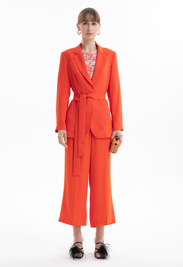 Choice Solid Belted Jacket Orange