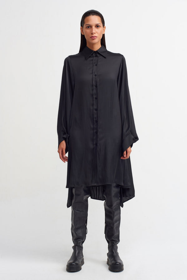 Nu Cape-Effect Shirt Dress Black