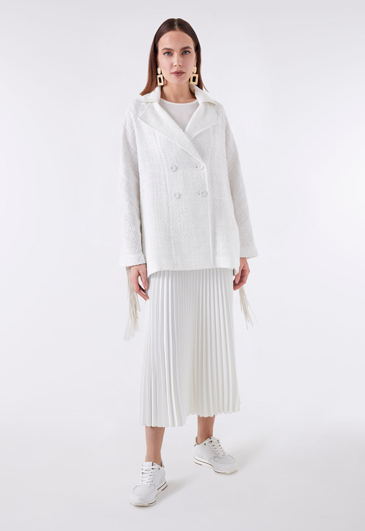 Choice Back Fringe Tweed Outerwear Off White - Wardrobe Fashion