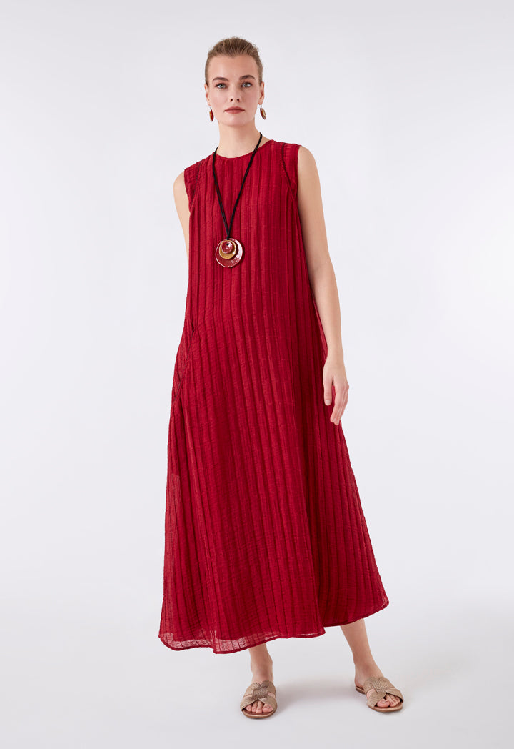 Choice Texture Fabric Sleeveless Maxi Dress Burgundy - Wardrobe Fashion