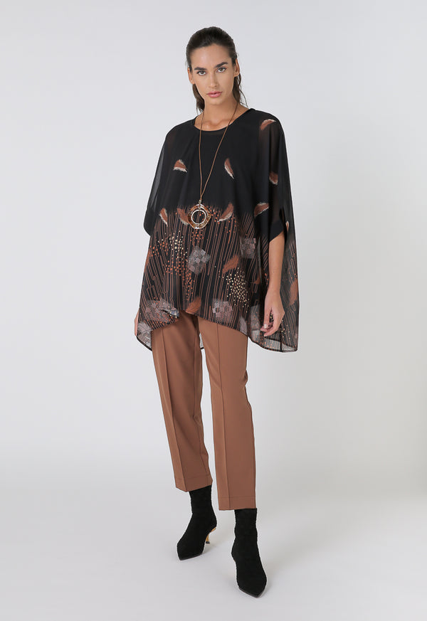 Choice Printed Wide Blouse With Plain Inner Black