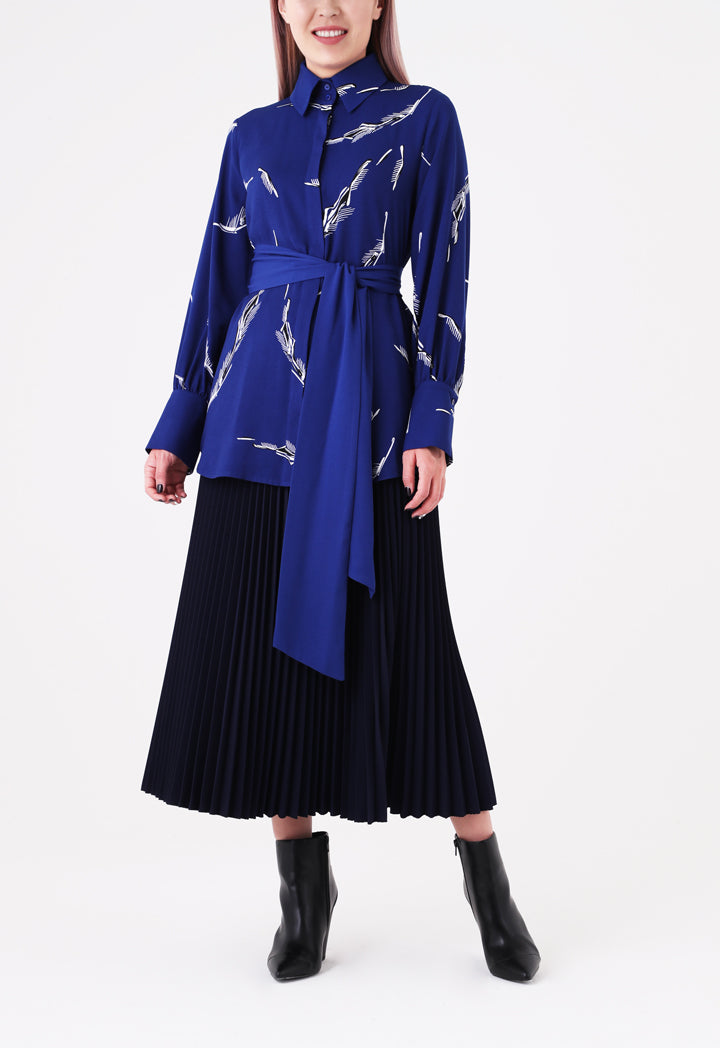 Choice Printed Belted Shirt Cobalt