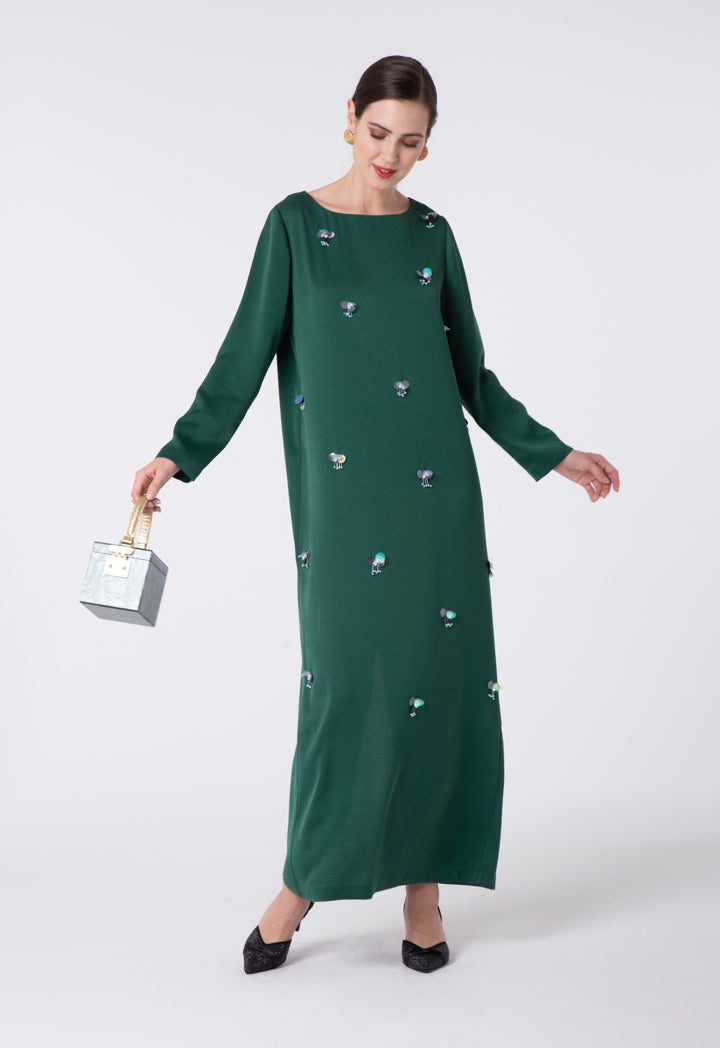 Choice Sequin Details Straight Dress Emerald