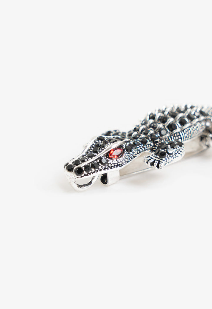 Choice Alligator Shaped Stone Brooch Black