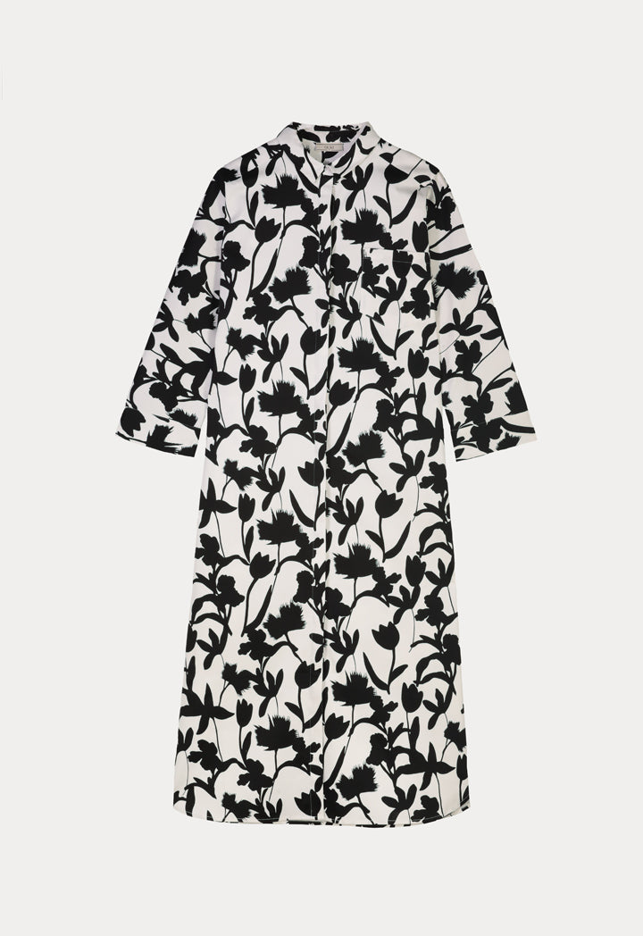 Choice Leaf Printed Two Tone Maxi Abaya White/Black