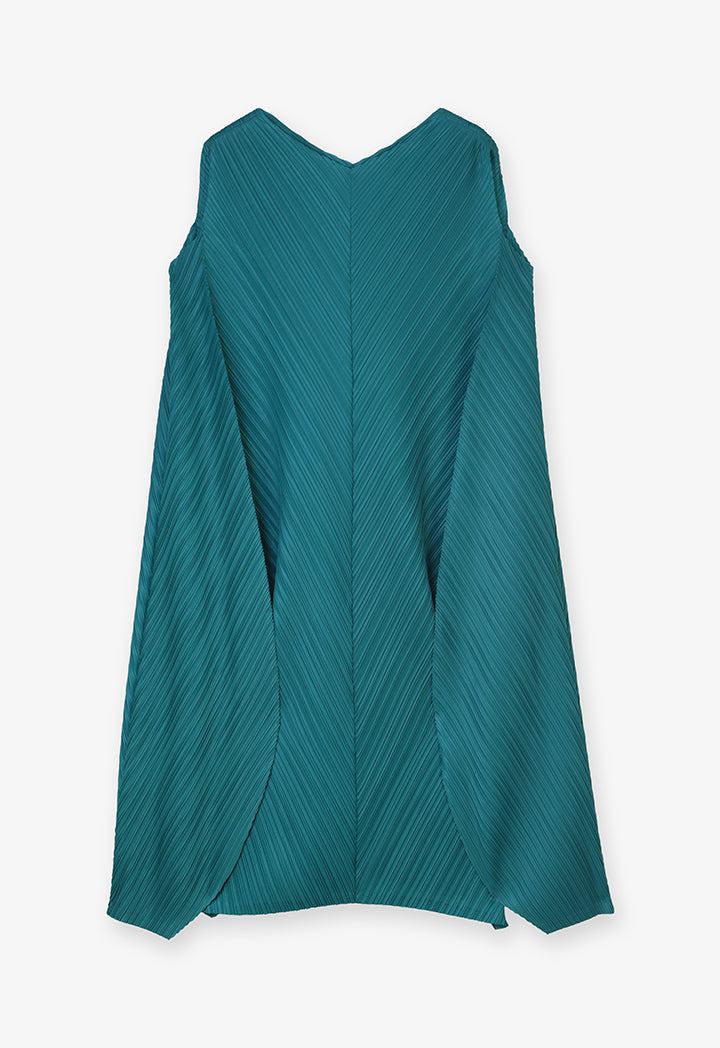 Choice Solid Sleeveless Pleated Asymmetrical Dress Teal