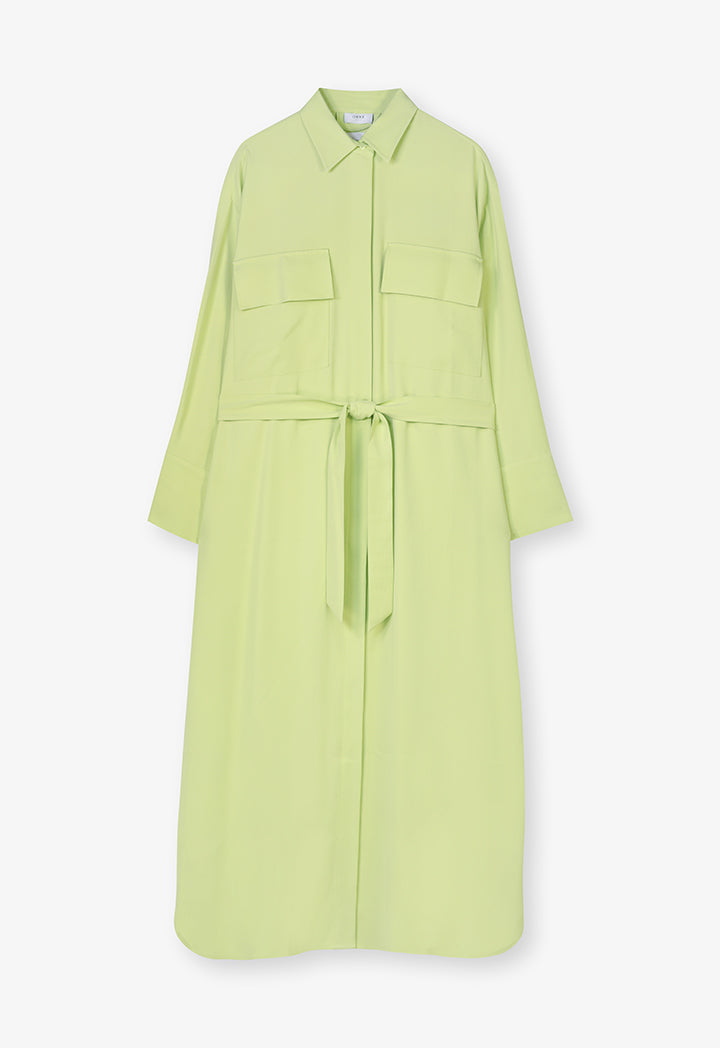 Choice Single Tone Belted Maxi Shirt Dress  Lime