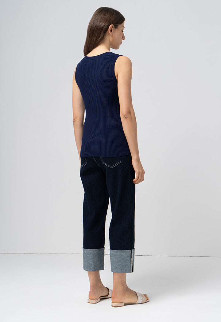 Choice Basic Ribbed Detail Knitwear Navy