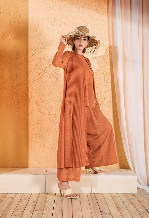 Choice Textured Fabric Wide Leg Culottes Brick Orange - Wardrobe Fashion