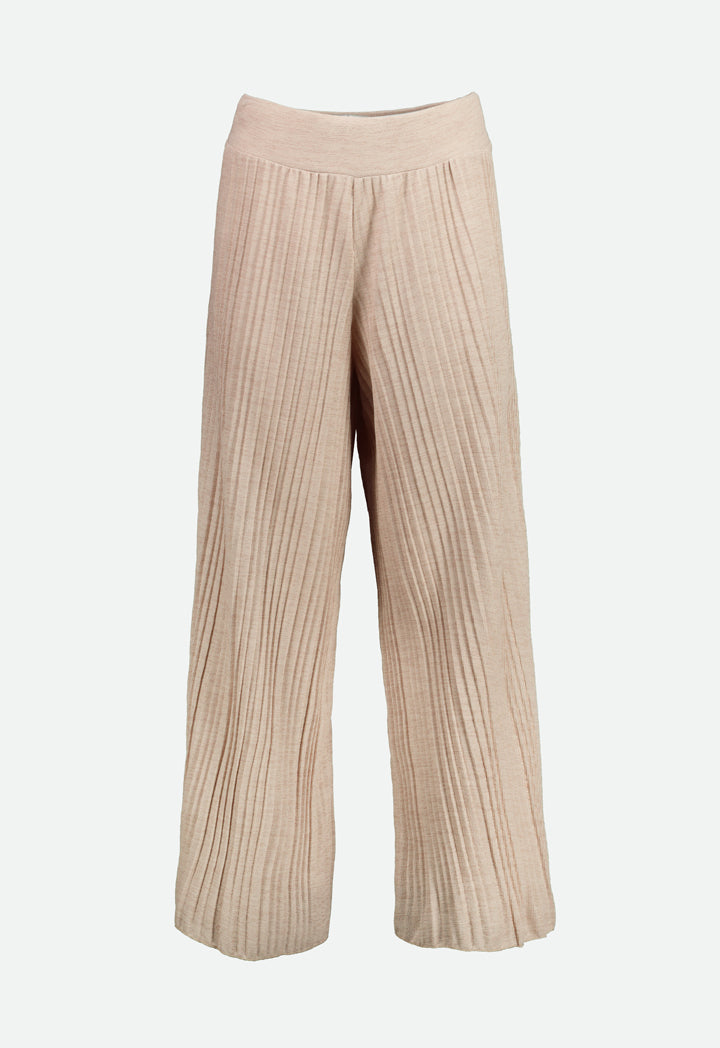 Choice Pleated Wide Leg Knit Trouser Beige - Wardrobe Fashion