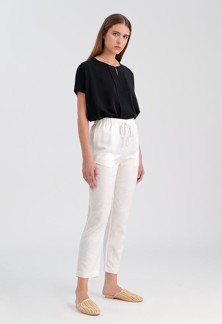 Choice Elasticated Waistband Solid Linen Trouser Off White