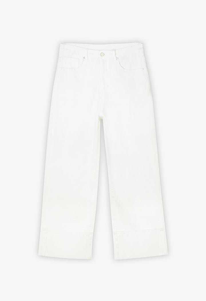 Choice Folded Wide Legs Denim Trouser Offwhite