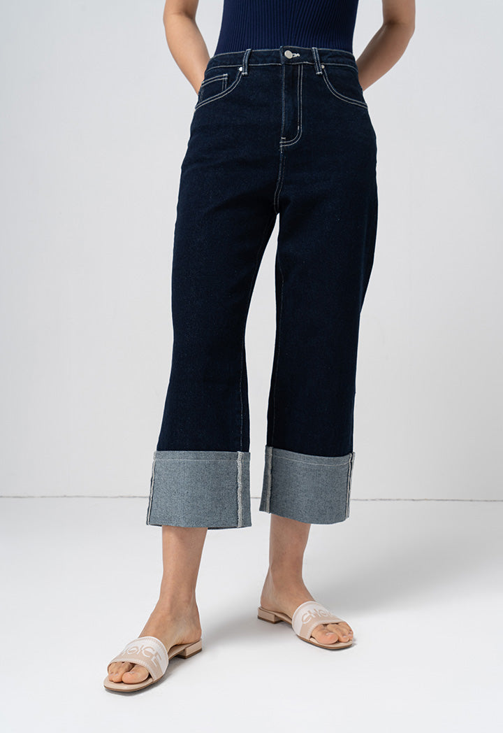 Choice Folded Wide Legs Denim Trouser Blue