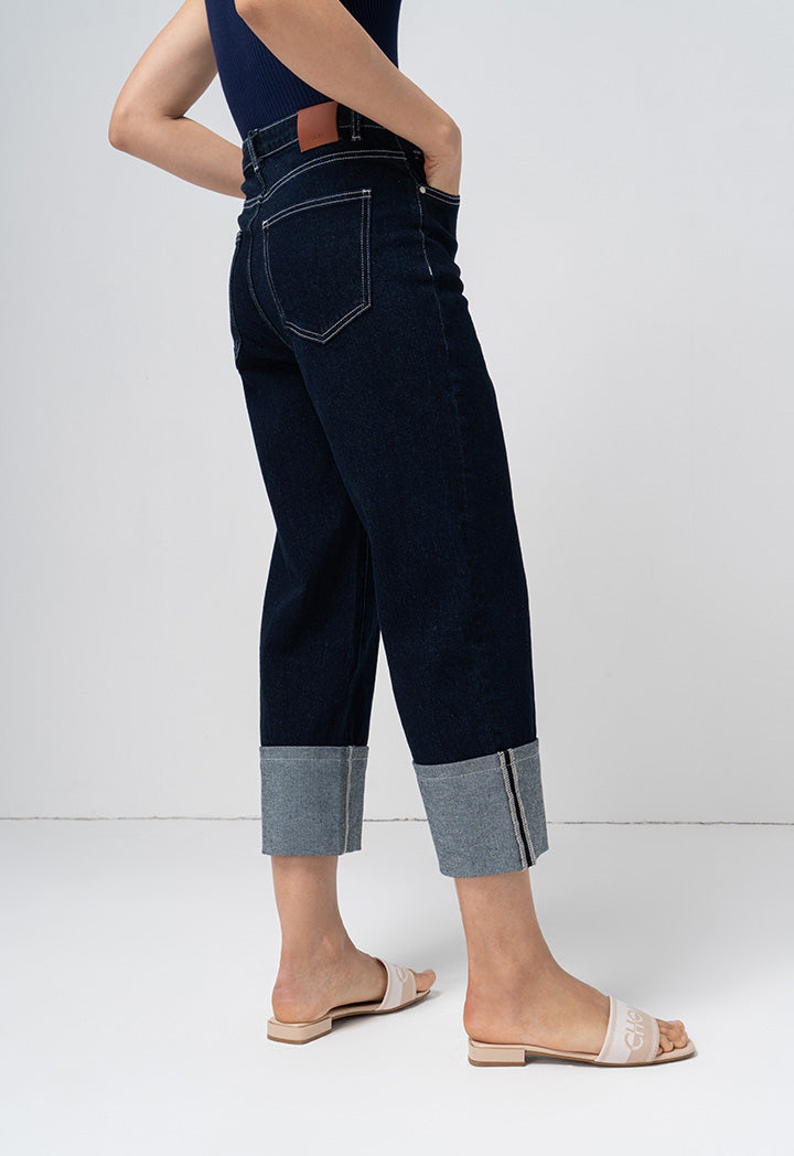 Choice Folded Wide Legs Denim Trouser Blue