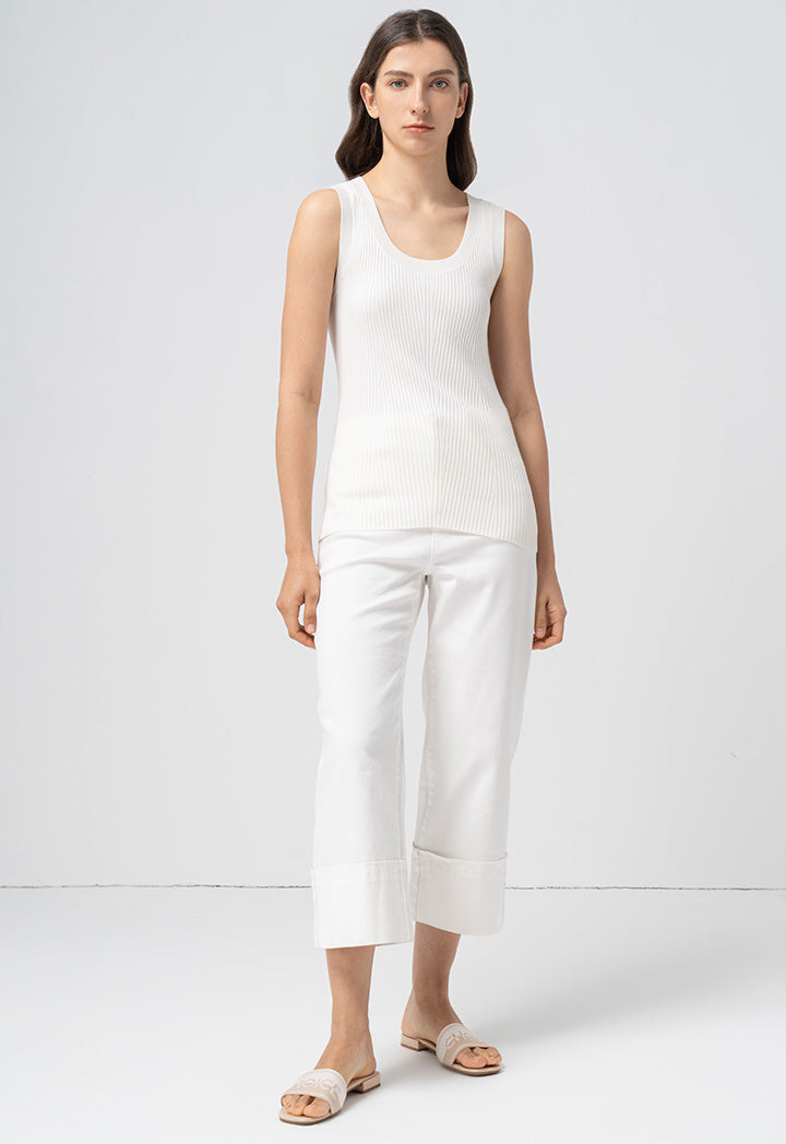 Choice Folded Wide Legs Denim Trouser Offwhite