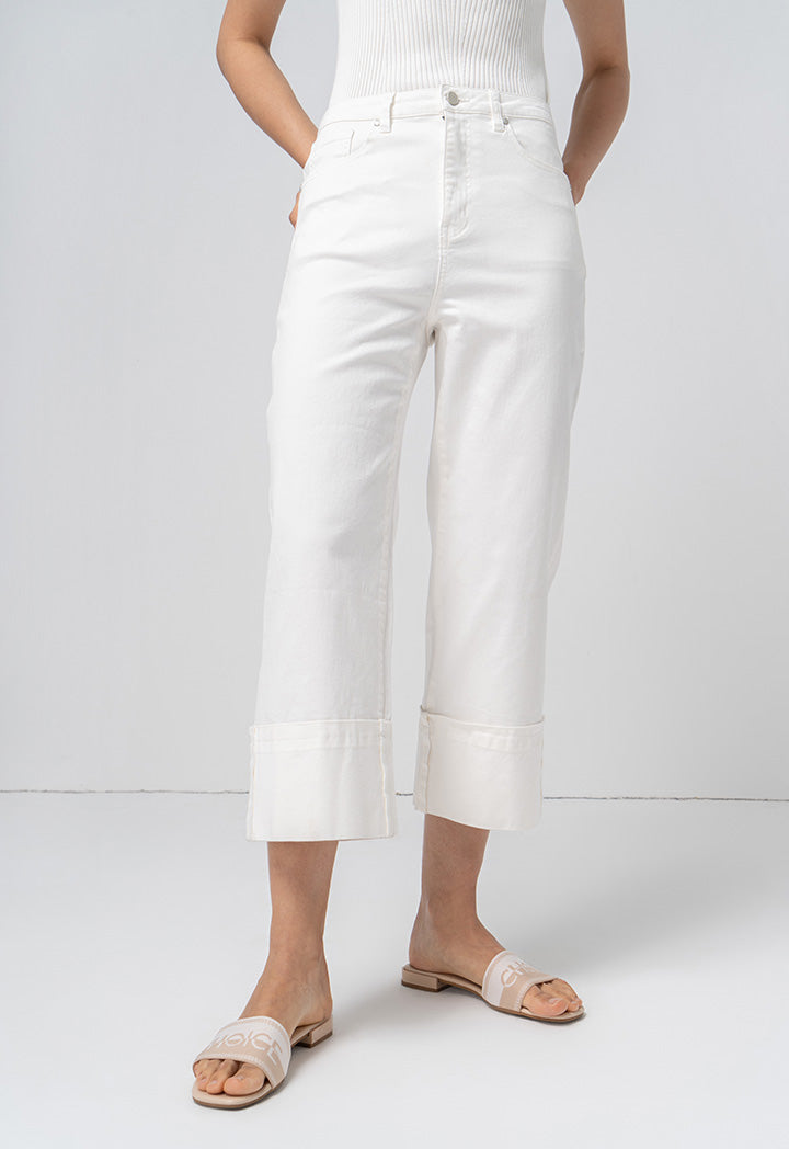 Choice Folded Wide Legs Denim Trouser Offwhite