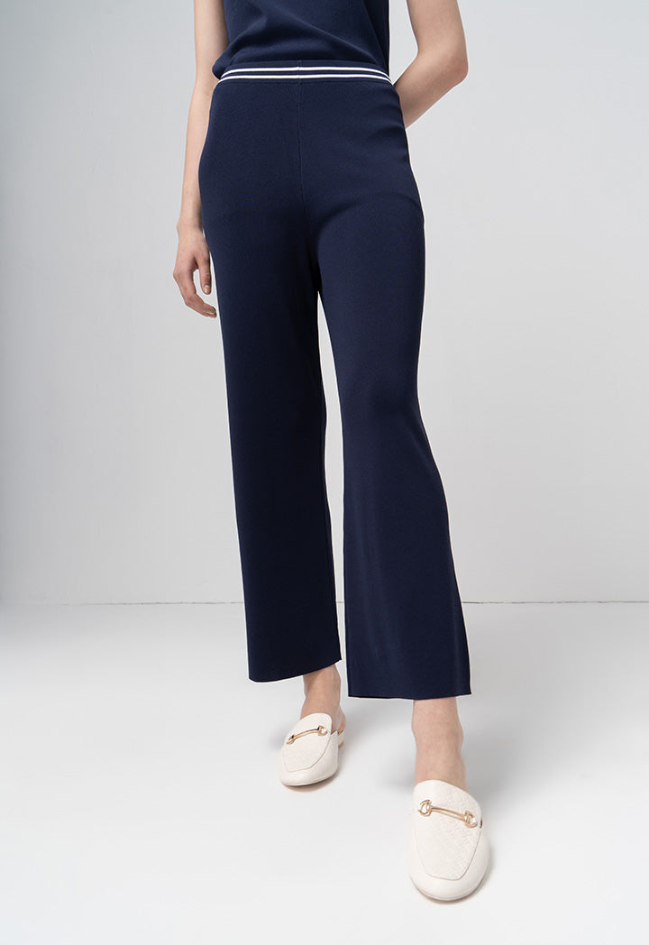 Choice Solid Wide Legs Knitted Trousers Indigo