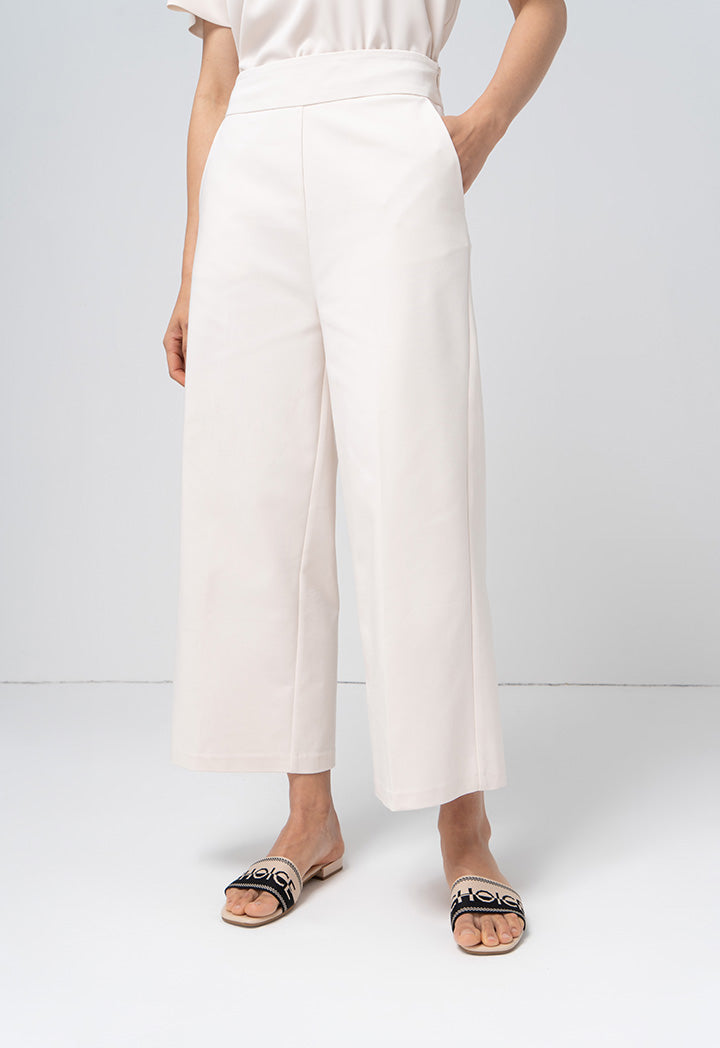 Choice Single Tone Wide Legs Trouser Cream