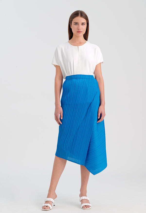 Choice Electric Pleated Solid Aysmmetrical Skirt Blue+Blue