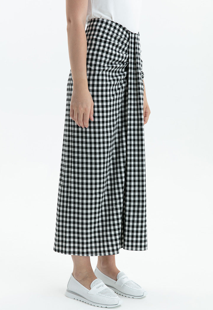 Choice Checkered Single Pleat Skirt Beige - Black