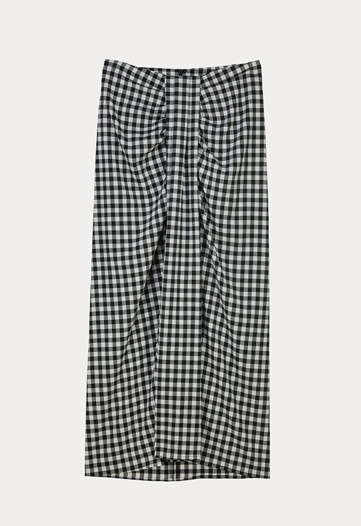 Choice Checkered Single Pleat Skirt Beige - Black