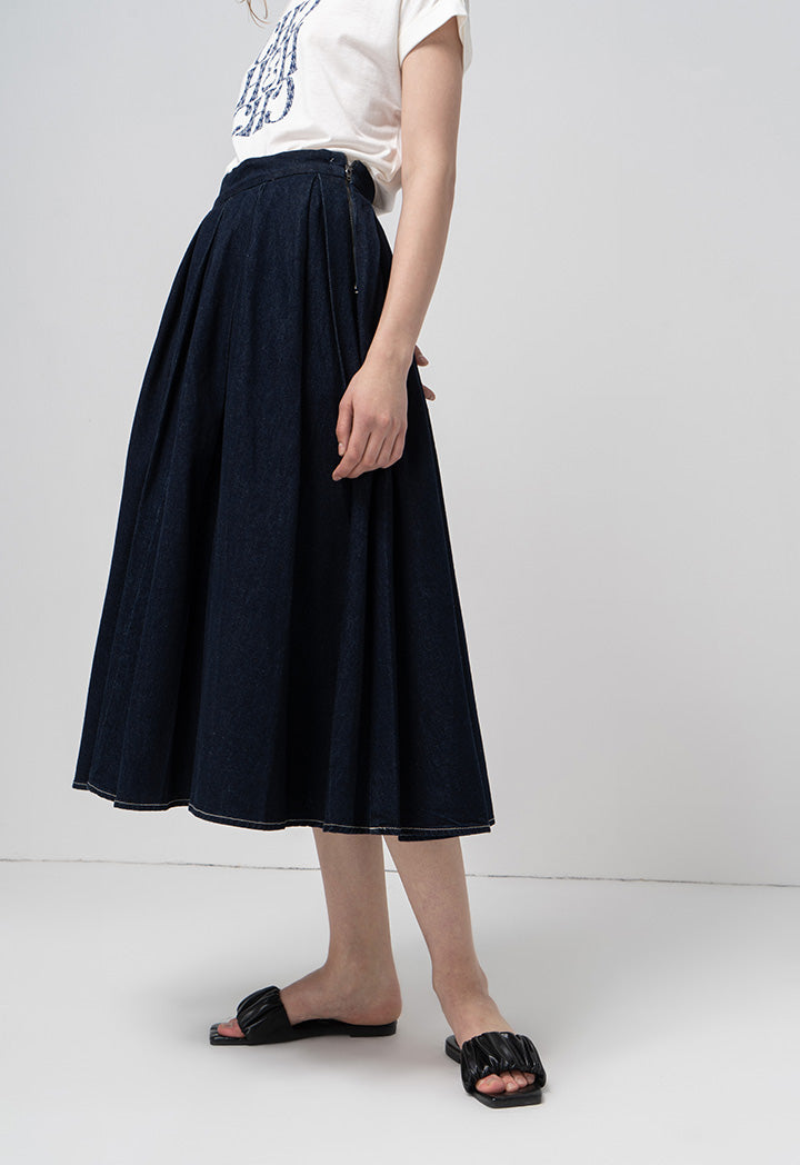 Choice Solid Pleated Skirt Blue