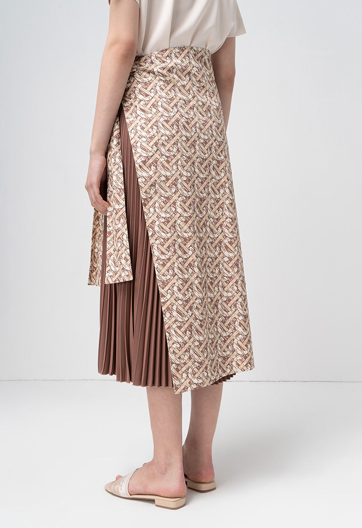 Choice Printed Monogram Wrap Flared Maxi Skirt Brown