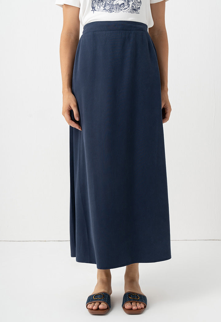 Choice Solid Pleated Flared Skirt Navy