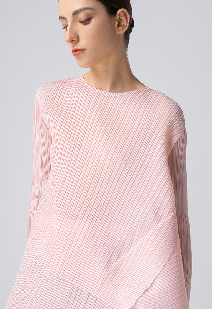 Choice Asymmetrical Pleated Blouse Pink