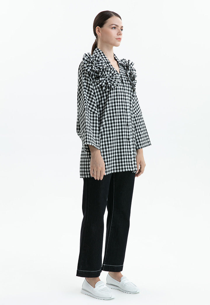 Choice Black And White Checkered Print Shirt Beige - Black