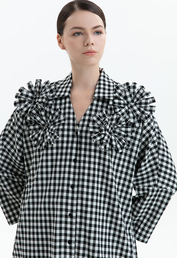 Choice Black And White Checkered Print Shirt Beige - Black