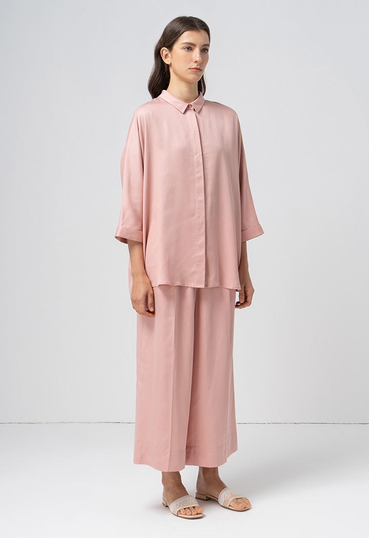 Choice Solid Kimono Sleeves Shirt Blush