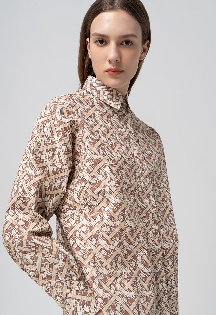 Choice Printed Monogram Long Sleeves Shirt Brown