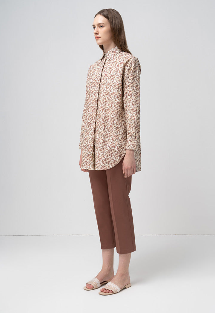 Choice Printed Monogram Long Sleeves Shirt Brown