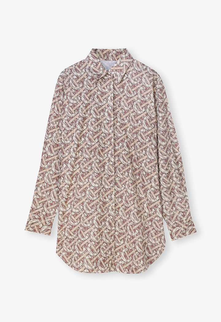 Choice Printed Monogram Long Sleeves Shirt Brown