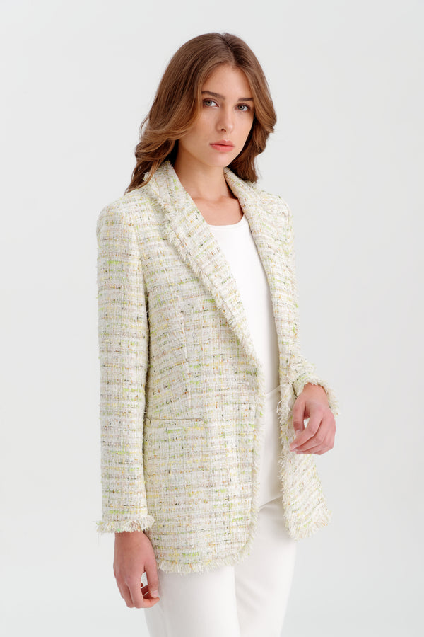 Choice Lurex Tweed Blazer With Frayed Edges Green