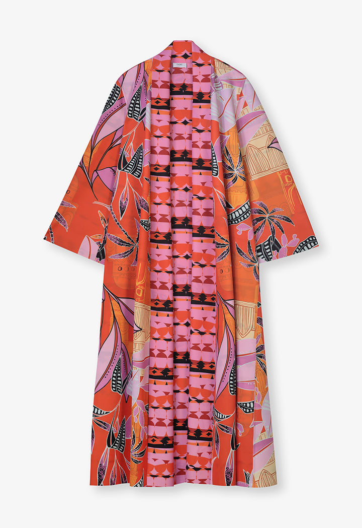 Choice Printed Kimono Outerwear Orange