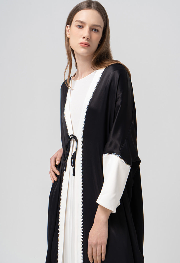 Choice Contrast Oversized Open Abaya Black