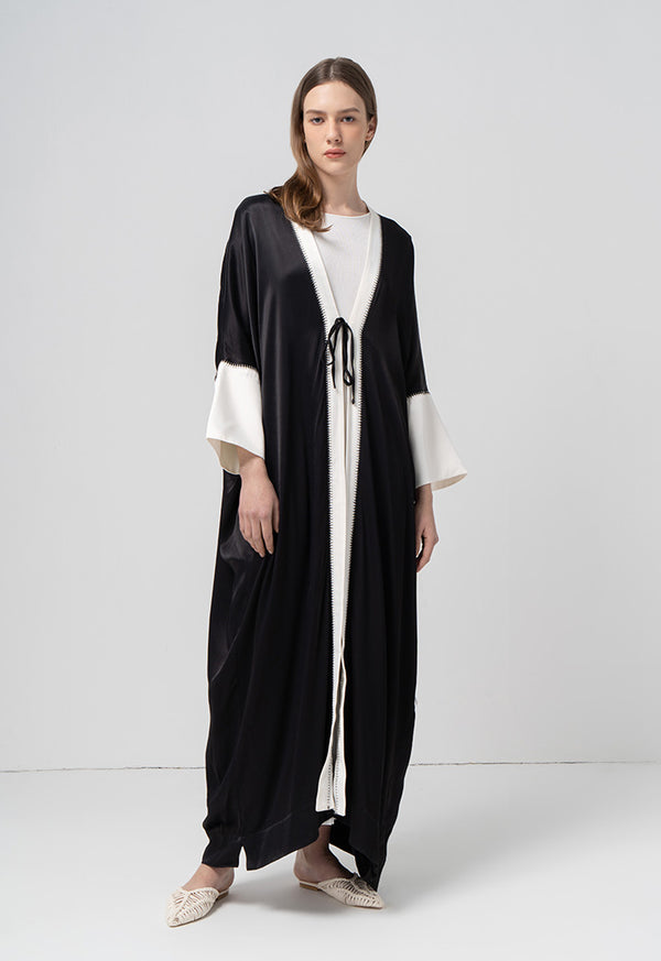 Choice Contrast Oversized Open Abaya Black