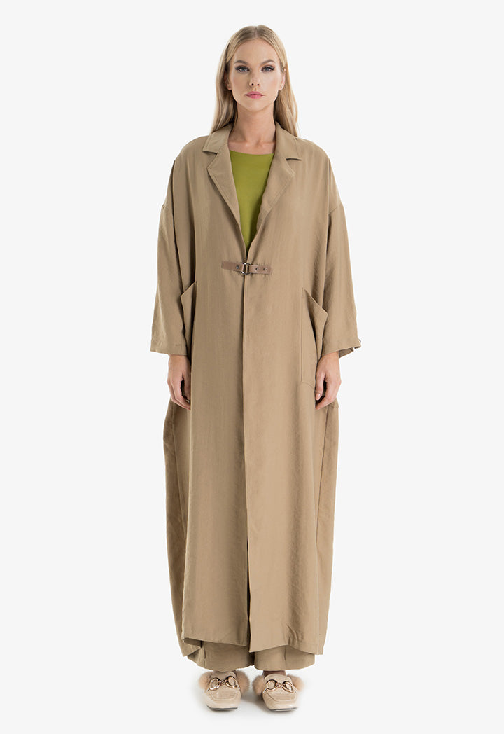 Choice Notch Lapel Maxi Outer Jacket Khaki