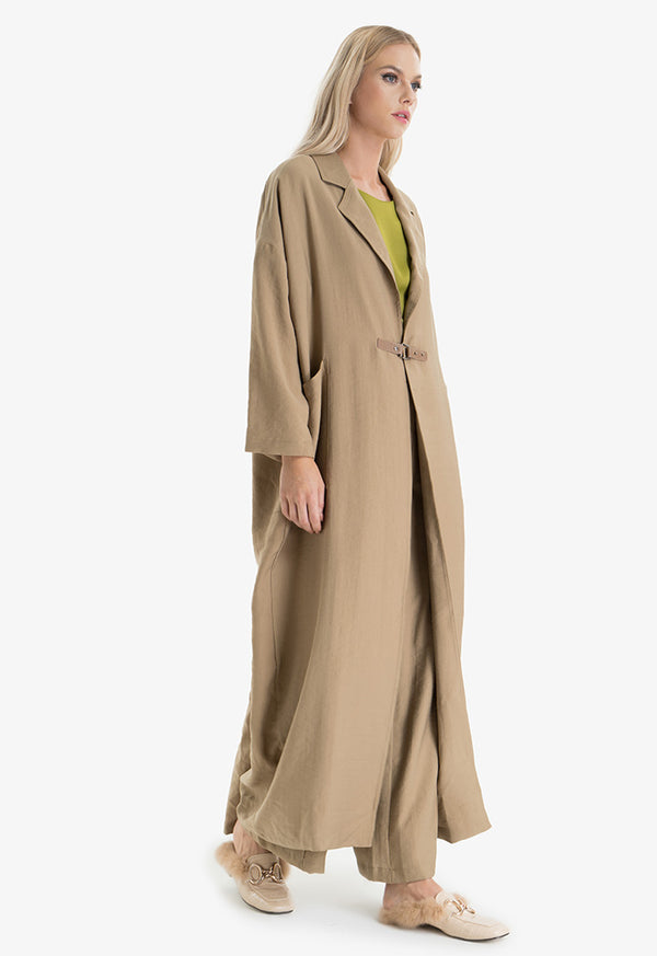 Choice Notch Lapel Maxi Outer Jacket Khaki