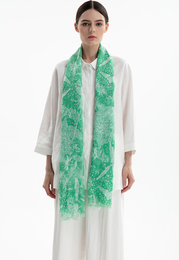 Choice Tassel Trimmed Printed Scarf Green