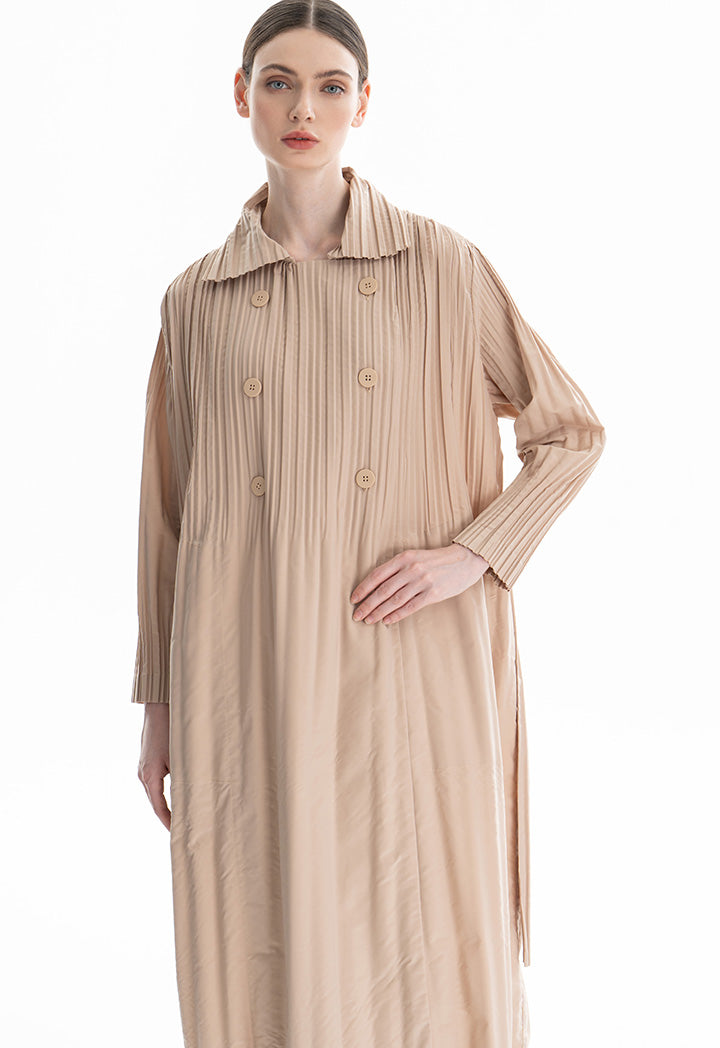 Choice Double Breasted Pleated Dress Beige