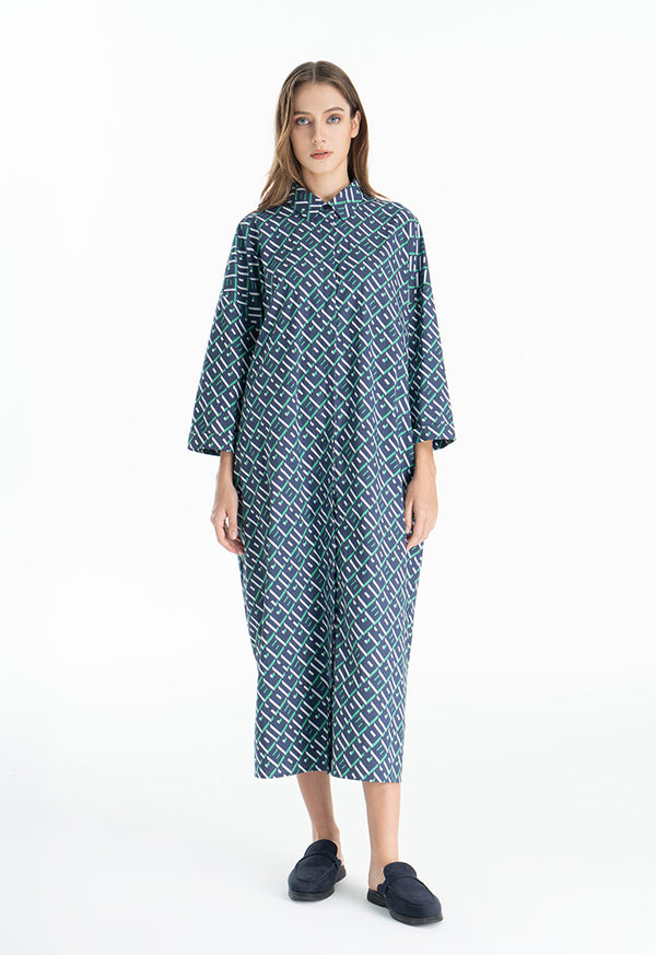 Choice Letter Printed Maxi Shirt Dress Navy