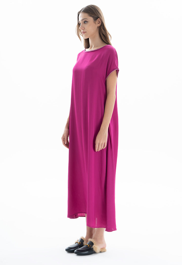 Choice Maxi Solid Flared Dress Fushia