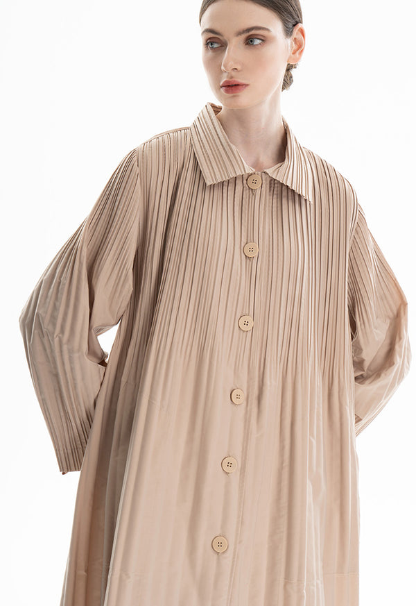 Choice Pleated Shirt Dress Beige