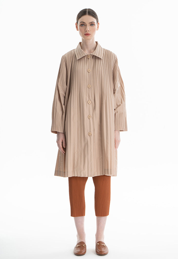 Choice Pleated Shirt Dress Beige