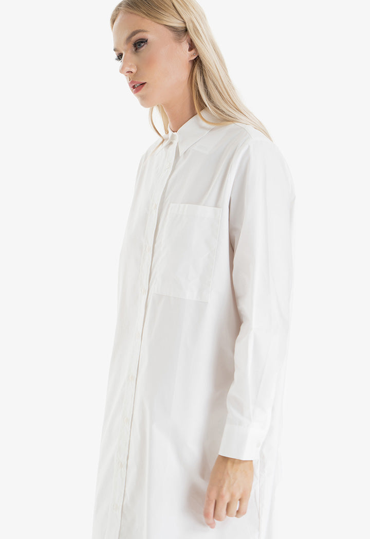 Choice Single-Toned Midi Shirt Dress Off White