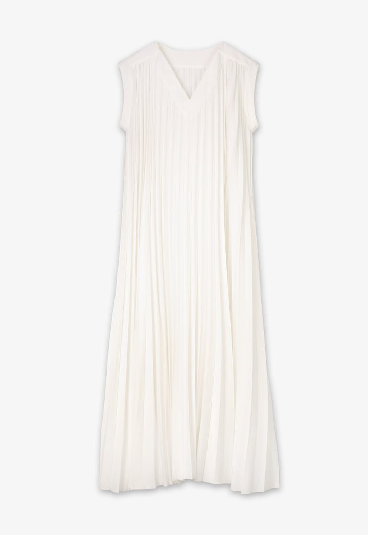 Choice Sleeveless Pleated Maxi Dress Off White